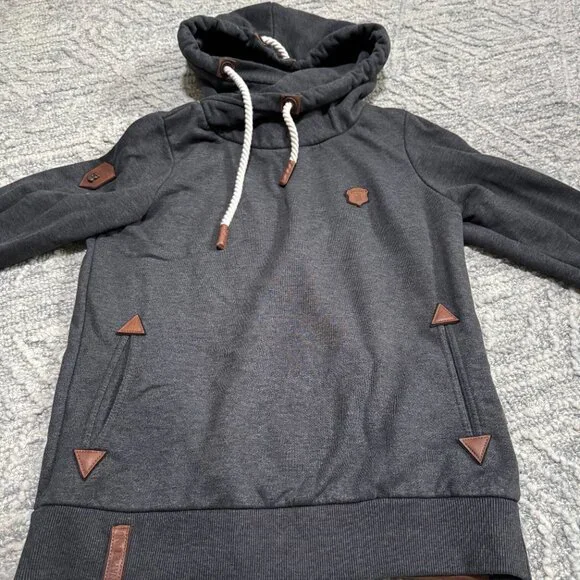 Naketano Sweater Women's XL Hooded Brave New World Thick High Cowl Neck Gray - Picture 2 of 5